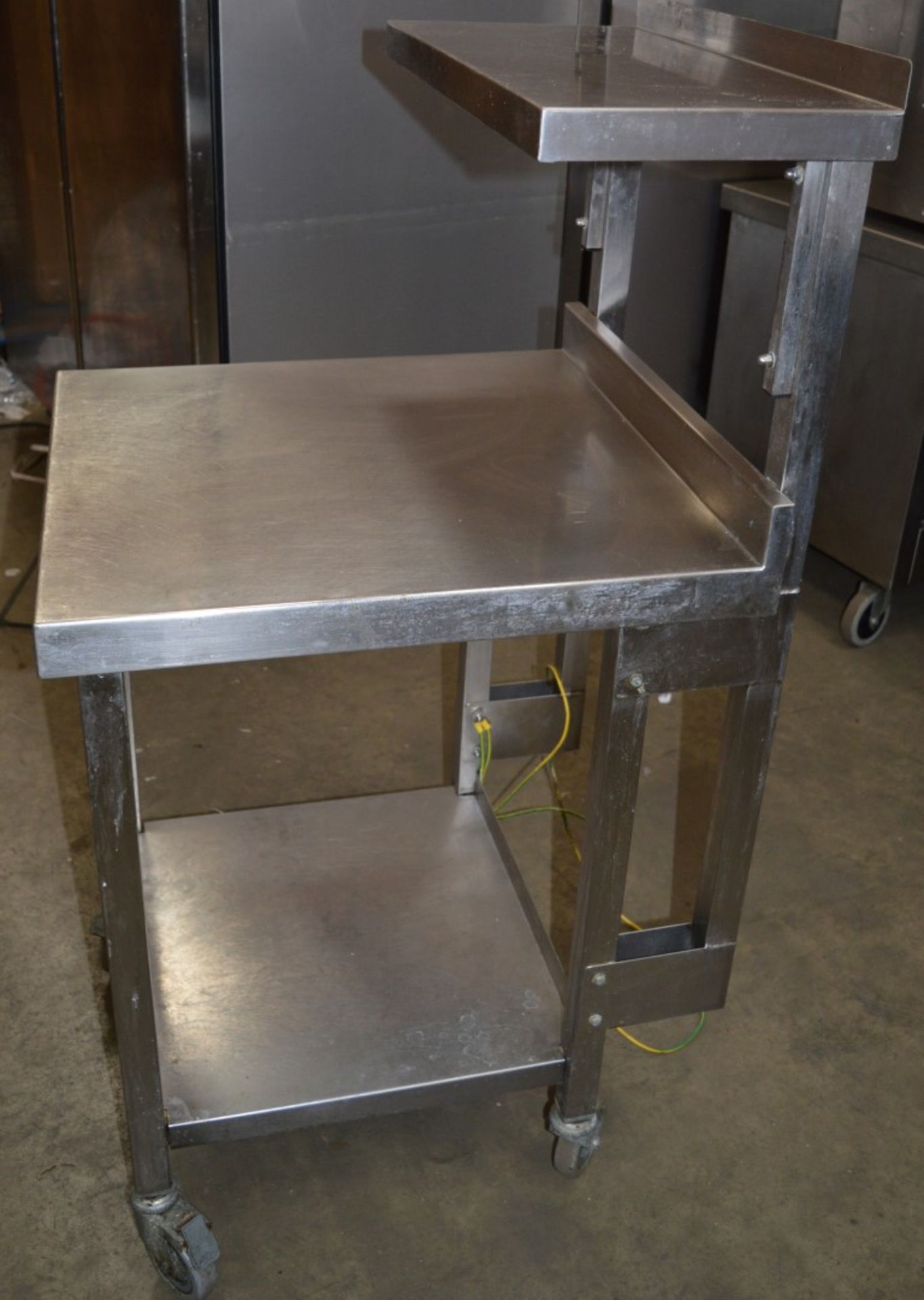 1 x Stainless Steel Commercial Catering Prep Bench on Castors With Under Shelf and Over Shelf - H131 - Image 3 of 4
