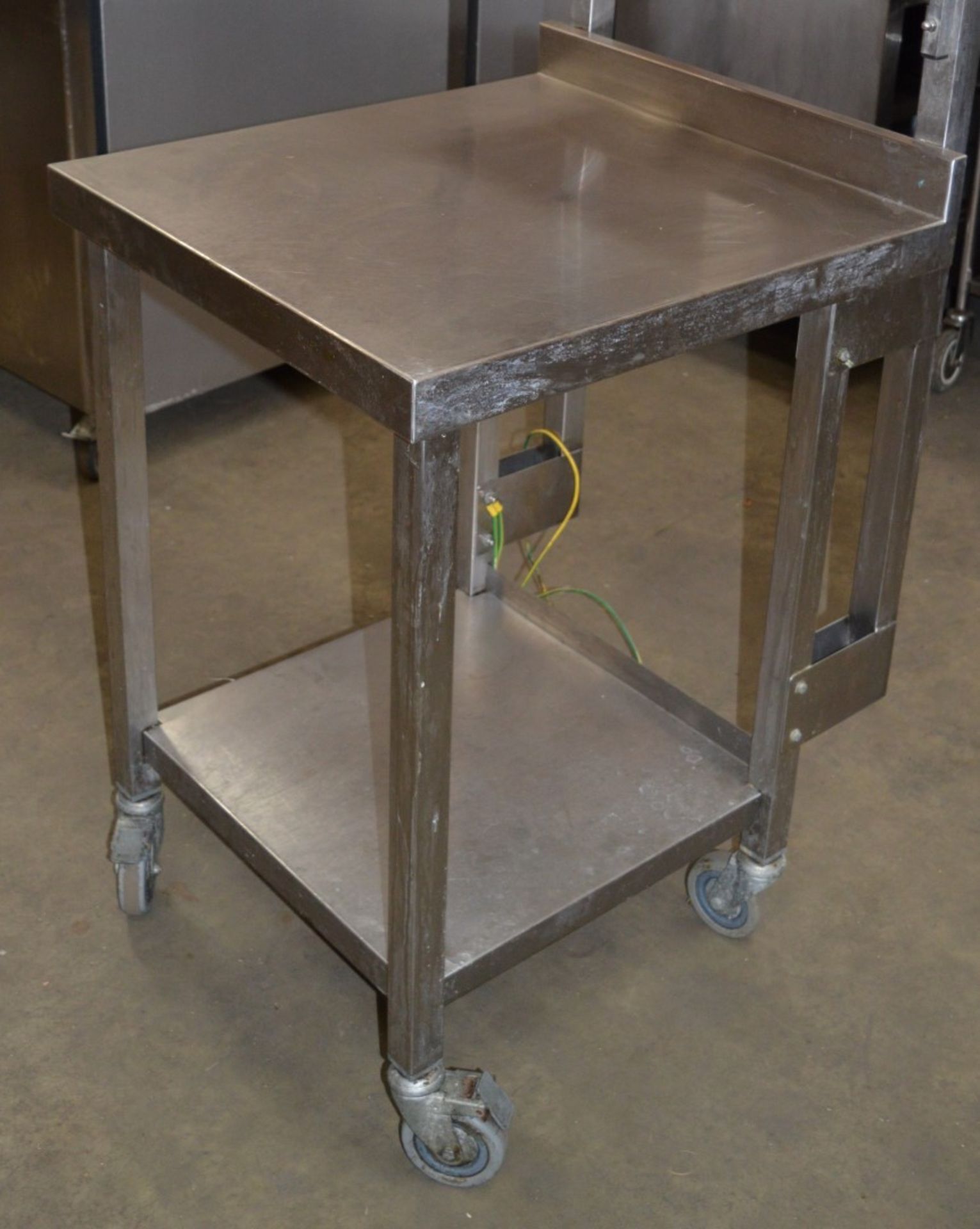 1 x Stainless Steel Commercial Catering Prep Bench on Castors With Under Shelf and Over Shelf - H131 - Image 2 of 4