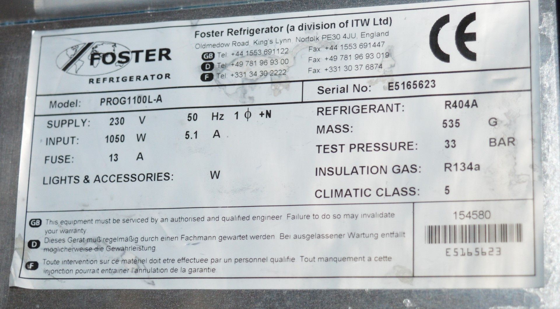 1 x Foster ProG1100L-A Gastro Pro 1100 Litre Stainless Steal Commercial Freezer - Aluminium Interior - Image 8 of 8