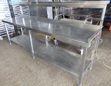 1 x Stainless Steel Commercial Kitchen Prep Bench With Undershelf and Overshelf - CL057 - H86/130