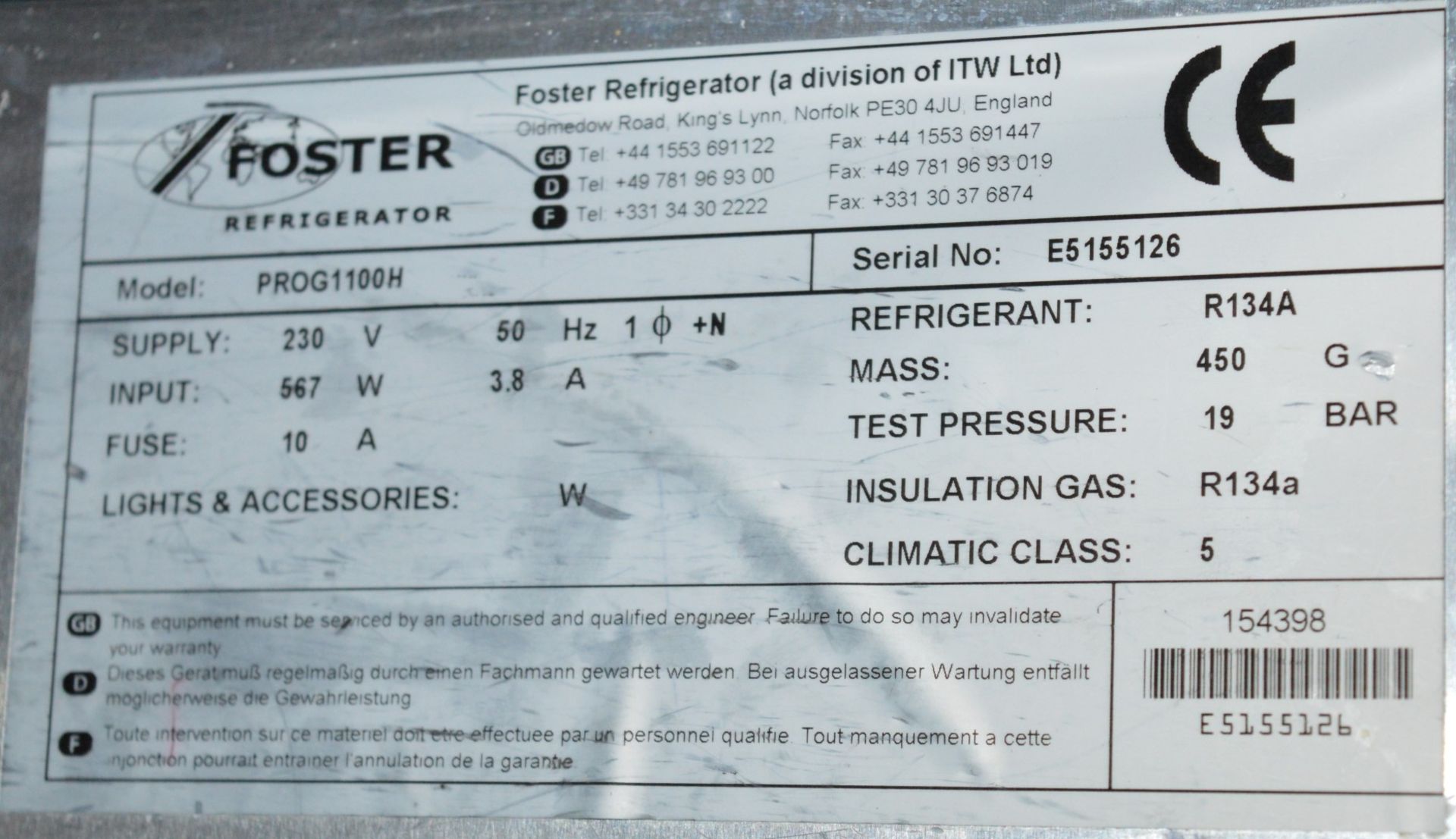 1 x Foster ProG1100H Gastro Pro 1100 Litre Stainless Steal Commercial Refridgerator - Aluminium - Image 7 of 7
