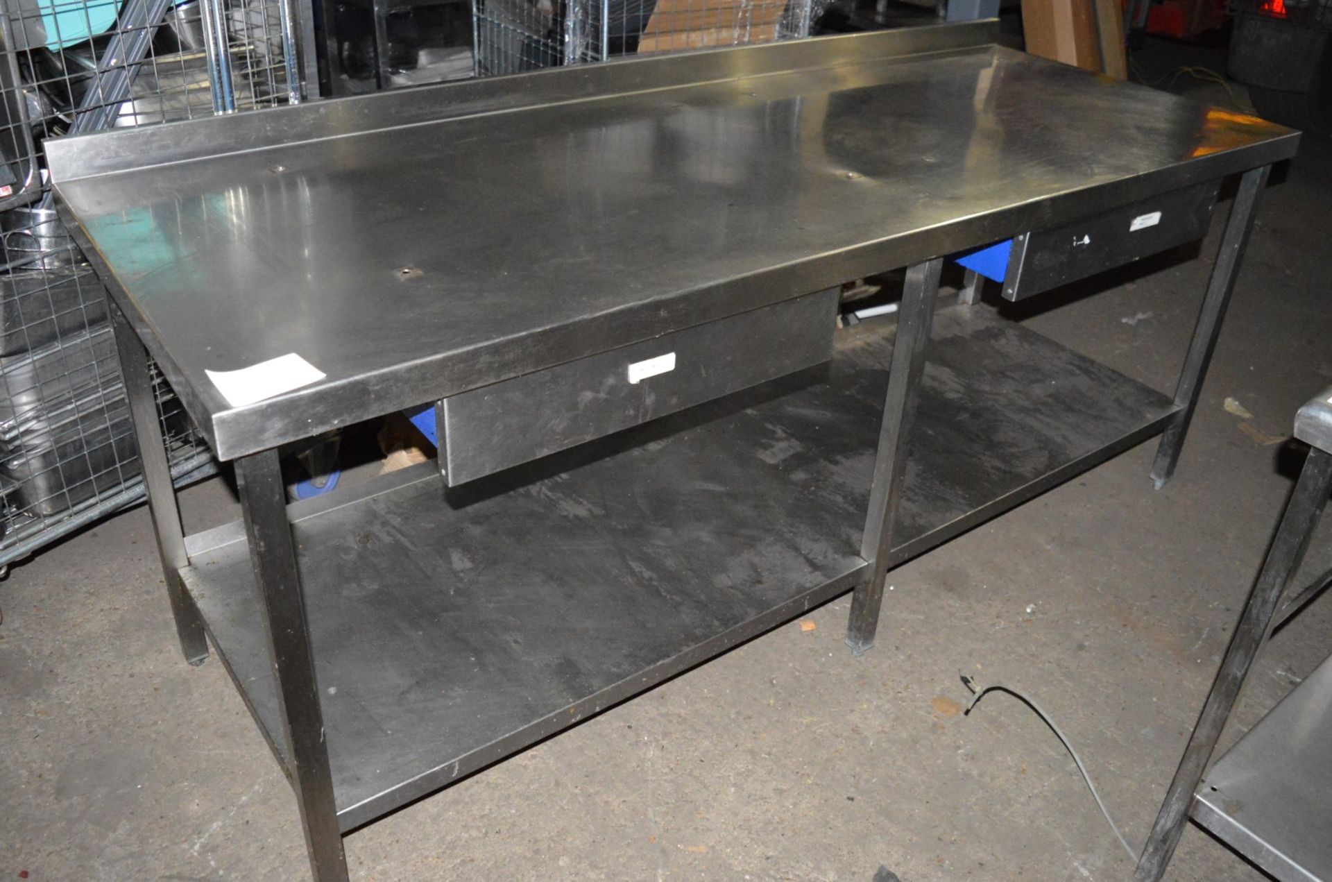 1 x Stainless Steel Commercial Kitchen Prep Bench With Undershelf and Drawers - CL057 - H87 x W210 x
