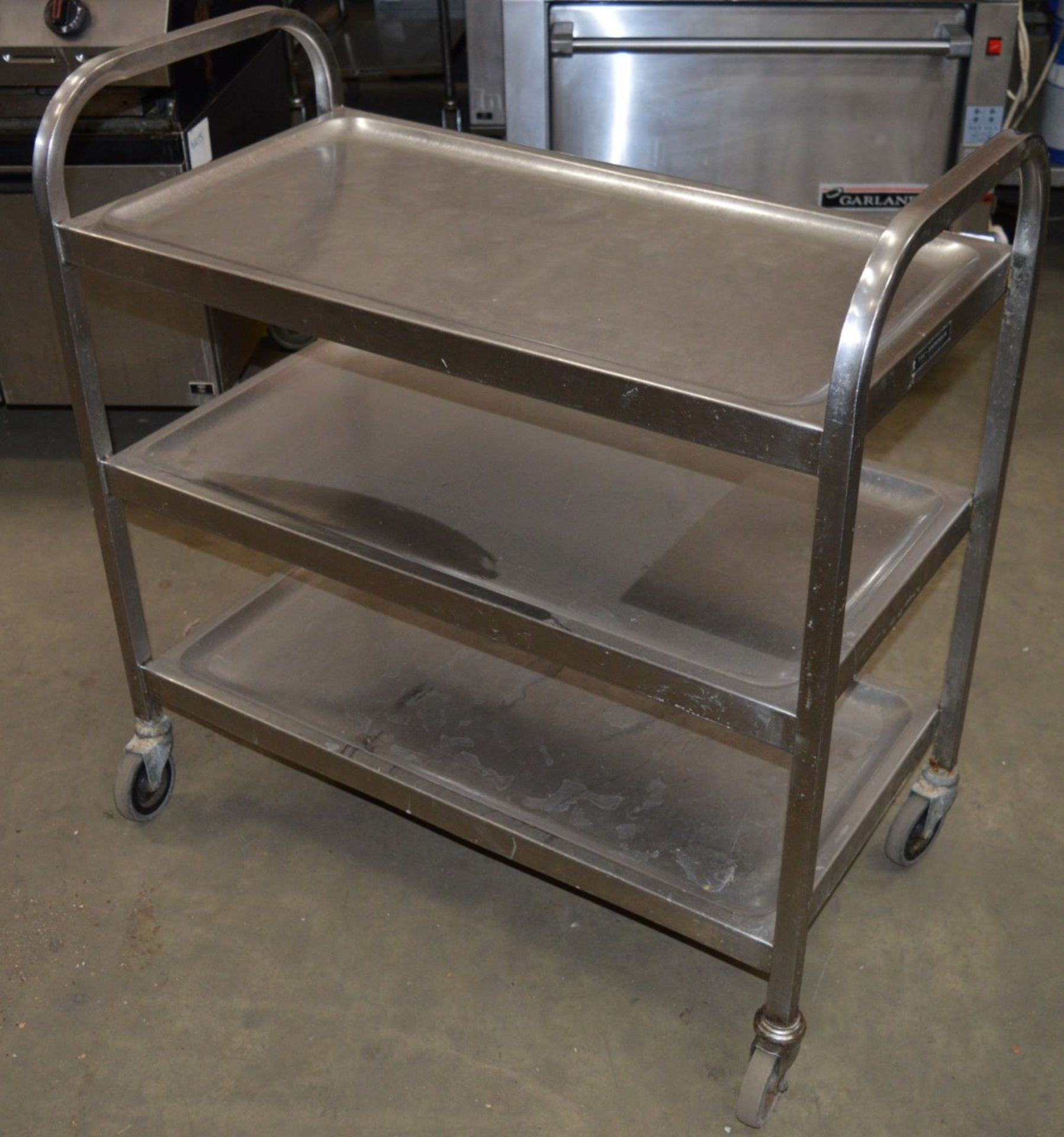 1 x Stainless Steel 3 Tier Spill Resistant Trolley on Castors - Commercial Catering Equipment -