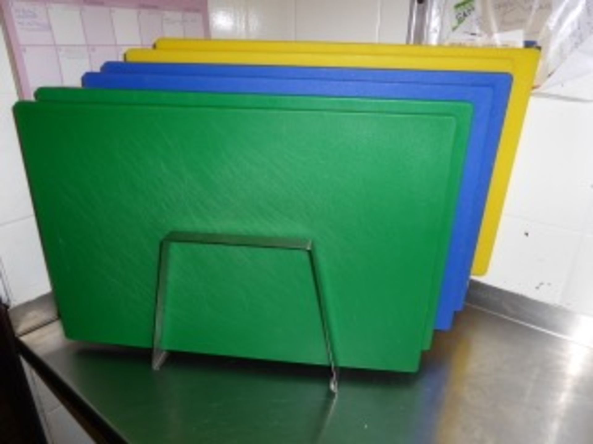 6 x Colour Coded Chopping Boards With Stands - Used For Sandwhich Preparation - Includes Stand - - Image 2 of 2