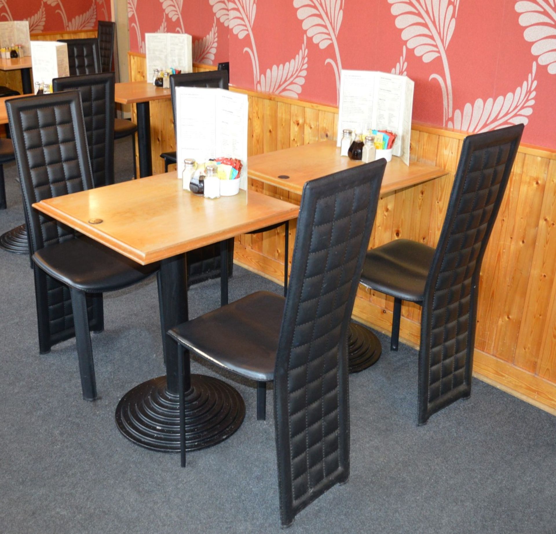 4 x High Back Dining Chairs - Faux Cushioned Leather in Black - H100 x W43 x D50 cms - Used Chairs - Image 2 of 3