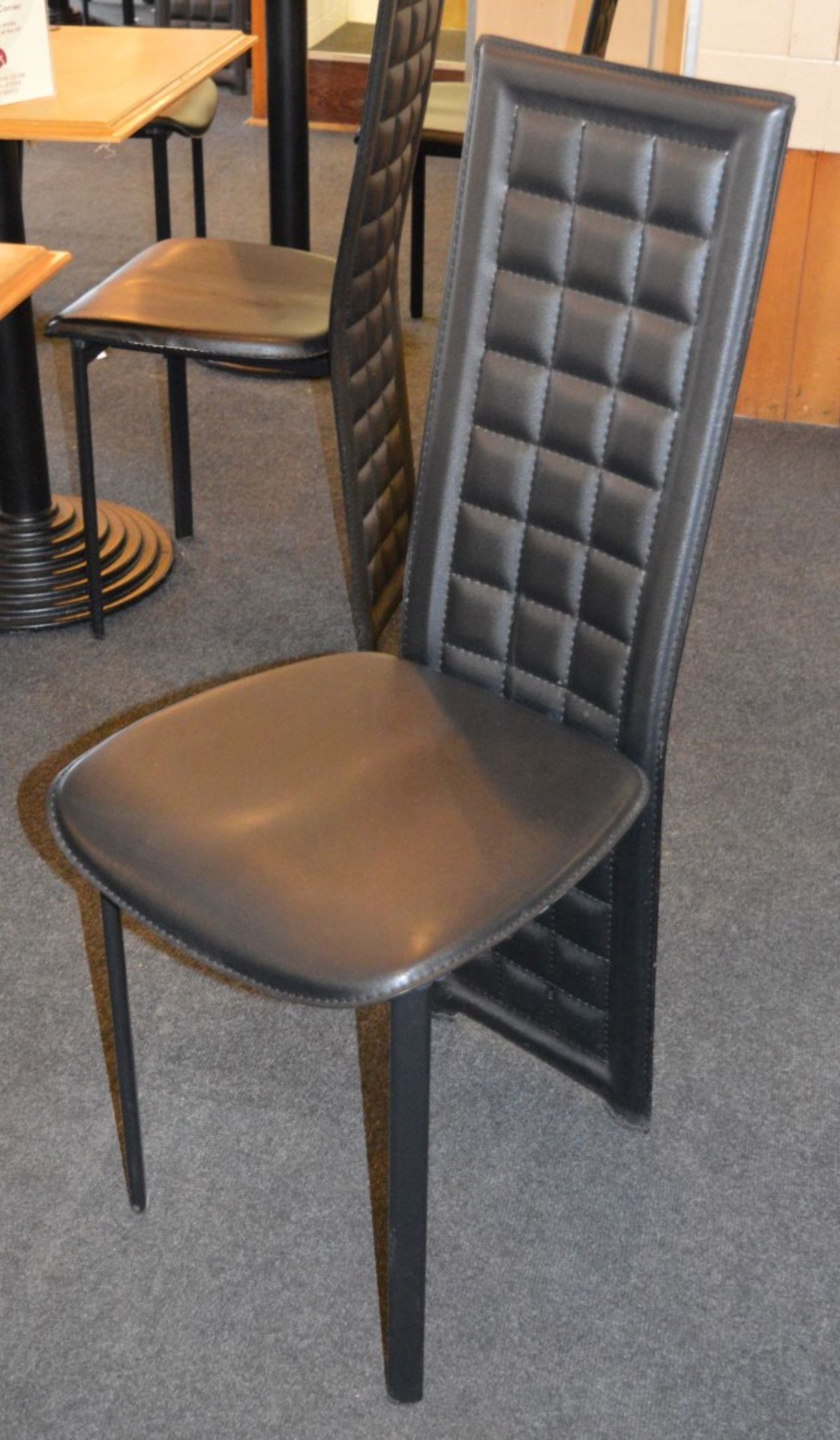 12 x High Back Dining Chairs - Faux Cushioned Leather in Black - H100 x W43 x D50 cms - Used