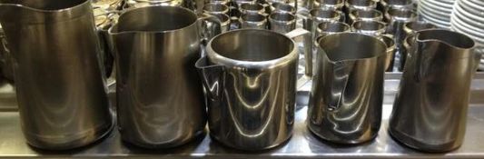 19 x Various Stainless Steel Kitchen Accessories Including Large Milk Jugs, Gravy Boats and Sundae