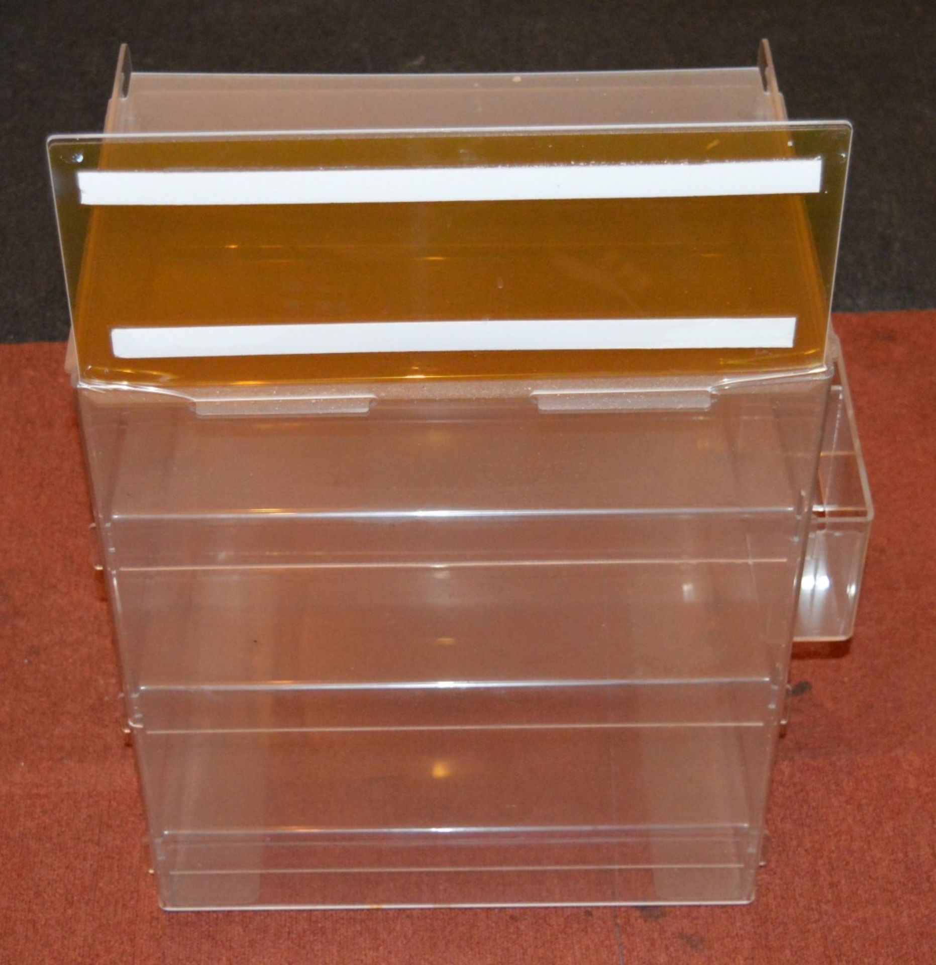 1 x Perspex Counter Top 3 Tier Display Case With Rear Flat Openers - H50 x W40 x D33cms  - CL078 -