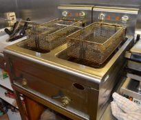 1 x Couger Stainless Steel Desktop Catering Twin Fryer - H40 x W60 x D60  cms - CL078 - Location: