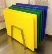 6 x Colour Coded Chopping Boards With Stands - Used For Sandwhich Preparation - Includes Stand -