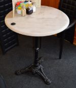 1 x Bistro Table With Wrought Iron Bases and Stone Tops - Ideal For Coffee Shops, Cafes, Restaurants