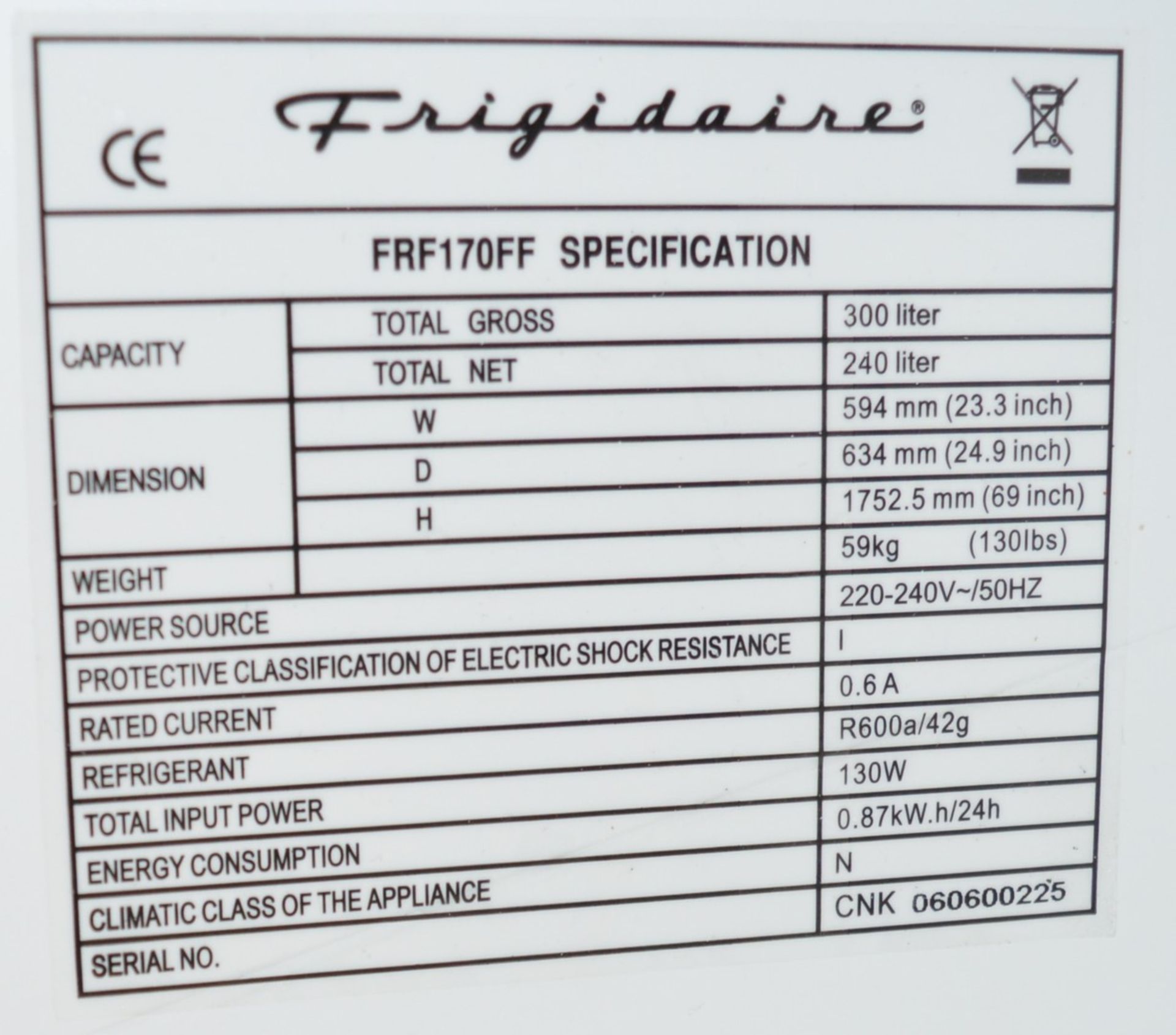 1 x Frigidaire FRF170FF White Freestanding Freezer - H175 x W60 x D62 cms -  Seven Large Storage - Image 3 of 4