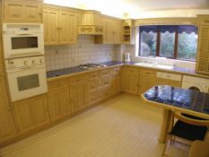 1 x Beech Fitted Kitchen With Appliances - Solid Wood Doors, Tiled Worktops, Breakfast Bar and