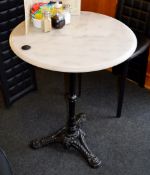 1 x Bistro Table With Wrought Iron Bases and Stone Tops - Ideal For Coffee Shops, Cafes, Restaurants