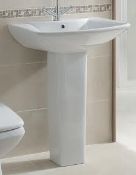 1 x Vogue Bathrooms CHEVRON Two Tap Hole SINK BASIN With Pedestal - 600mm Width - Brand New Boxed