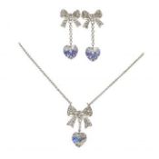 1 x HEART PENDANT AND EARRING SET By ICE London - EGJ-9900 - Silver-tone Curb Chain Adorned With