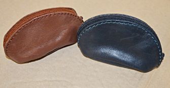 Approx 110 x Small Zipped Faux Leather Purses / Pouches - 2 Colours Supplied: Blue and Brown - Ref