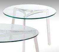 5 x "TRILOGY" Round Glass Topped LAMP TABLE By Chelsom - Tempered Glass Top with Chrome Finished