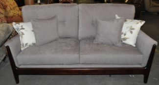 1 x Solid Oak Framed Cintique Fabric Sofa with Cushions – Ex Display - Dimensions : 180x80x88cm –