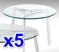 5 x "TRILOGY" Chelsom Round Glass Topped LAMP TABLE - Tempered Glass Top with Chrome Finished Base -