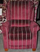 1 x Comfortable Reclining / Recliner Wing Backed Fireside Chair in Striped Fabric – Ex Display –