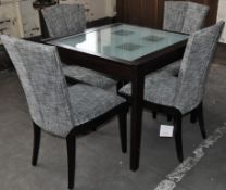1 x Dark Oak Framed Extendable Glass Table with 4 Leather Chairs Set – Designed by Bentley – Ex