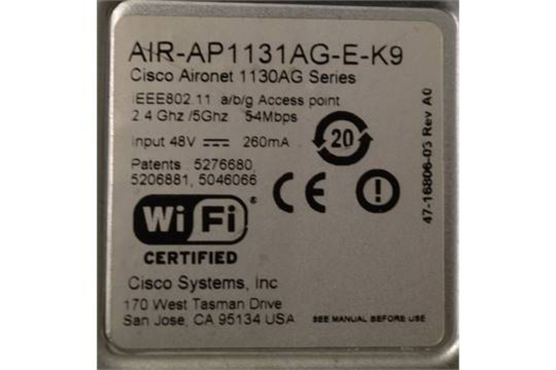 1 x Cisco Aironet 1131AG 54 Mbps Wireless G Router - Model AIR-AP1131AG-E-K9 - Low-profile - Image 2 of 4