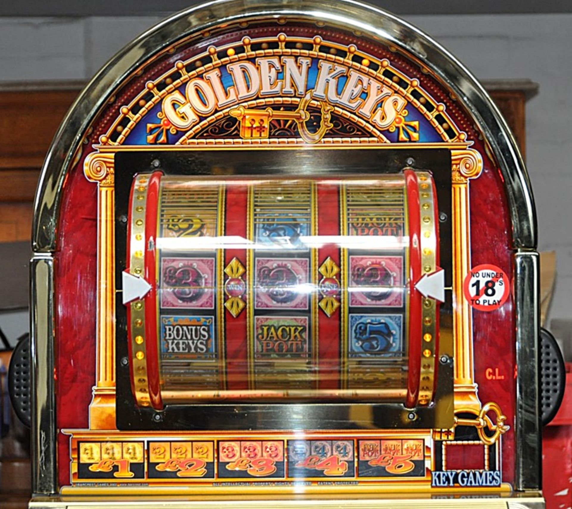1 x "GOLDEN KEYS" Arcade Fruit Machine - Manufacturer: Barcrest - Pre-Owned In Good Working