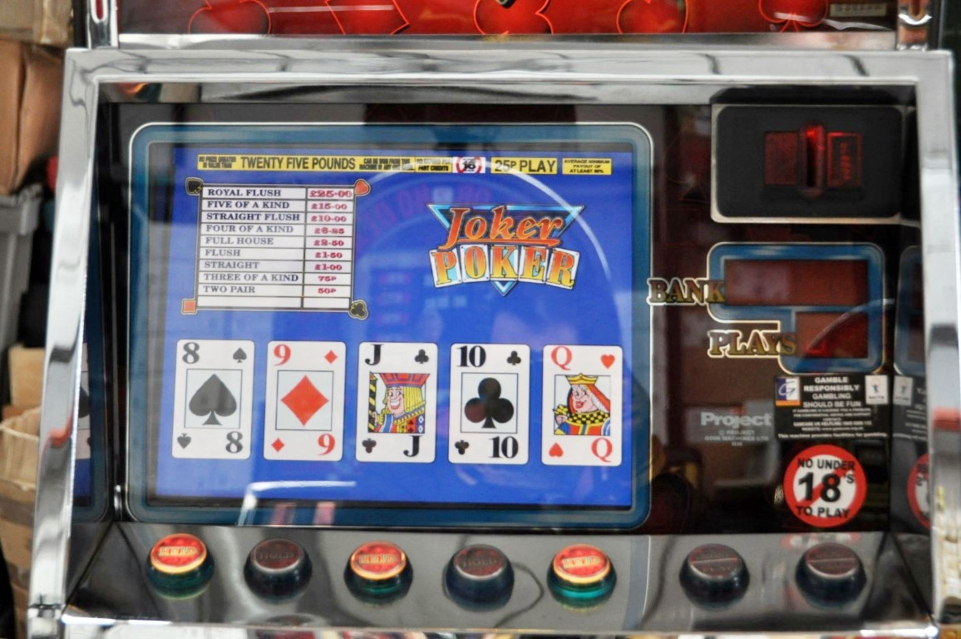 1 x "JACKPOT JOKER POKER" Arcade Fruit Machine - Manufacturer: Project - Pre-Owned In Good Working - Image 2 of 3