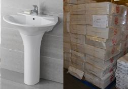 Pallet Lot TWENTY (20) Vogue Bathrooms CLARA Single Tap Hole SINK BASINS With Pedestals - 710mm