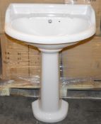 1 x Vogue Bathrooms BELTON Two Tap Hole SINK BASIN With Pedestal - 580mm Width - Product Code