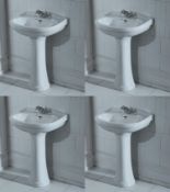 4 x Vogue Bathrooms CARLTON Two Tap Hole SINK BASINS With Pedestals - 550mm Width - Brand New