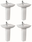 4 x Vogue Bathrooms CASOLI Single Tap Hole SINK BASINS With Pedestals - 600mm Width - Brand New