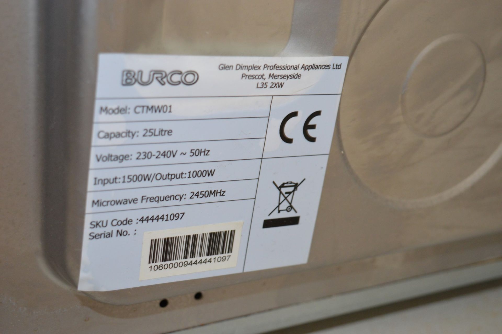 1 x Burco 1000W Commercial Microwave - Model CTMW01 - 25 Litre Capacity - Stainless Steel Finish - 3 - Image 4 of 4