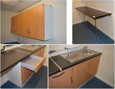 1 x Selection of Fitted Kitchen Units With Sink Basin and Worktops - Ideal For Office, Rented