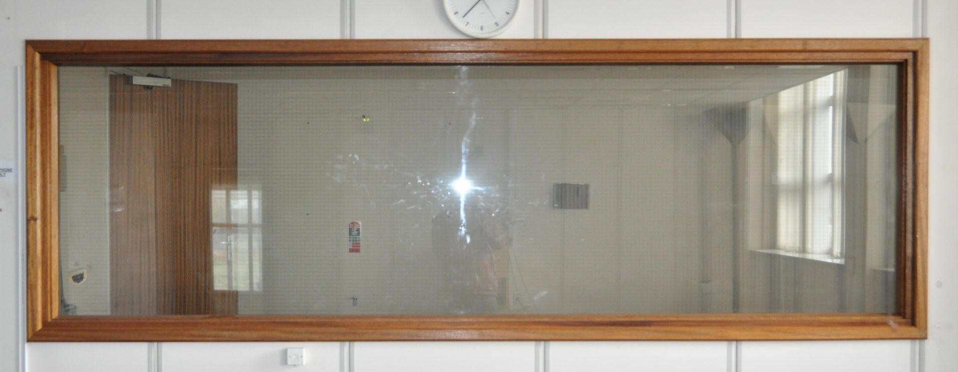1 x Huge Vintage Oak Window Frame With Wire Mesh Security Glass - Size: 287 x 96 cms - Approx 9 Feet