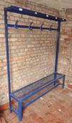 1 x Changing Room Bench With Top Shelf and Five Hangers - Strong Steel Construction Coated in Blue -
