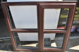 1 x UPVC Window Frame Without Glass - Dark Wood External Finish - 116cm Width x 114cm Height -