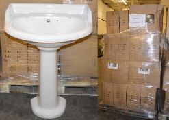 Pallet Lot TWENTY (20) Vogue Bathrooms BELTON Two Tap Hole SINK BASINS With Pedestasl - 580mm