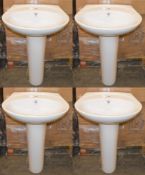 4 x Vogue Bathrooms TETRIS Single Tap Hole SINK BASINS With Pedestals - 570mm Width - Product Code