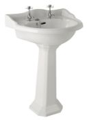 1 x Vogue Bathrooms DAVENPORT 2 Tap Hole SINK BASIN With Full Pedestal - 590mm Wide - Vogue