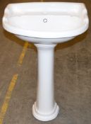 1 x Vogue Bathrooms AUBURY Single Tap Hole SINK BASIN With Pedestal - 580mm Width - Brand New