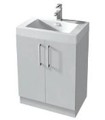 1 x Xpress White 600mm Two Door Vanity Cabinet With Heavy Resin Composite Sink Basin -