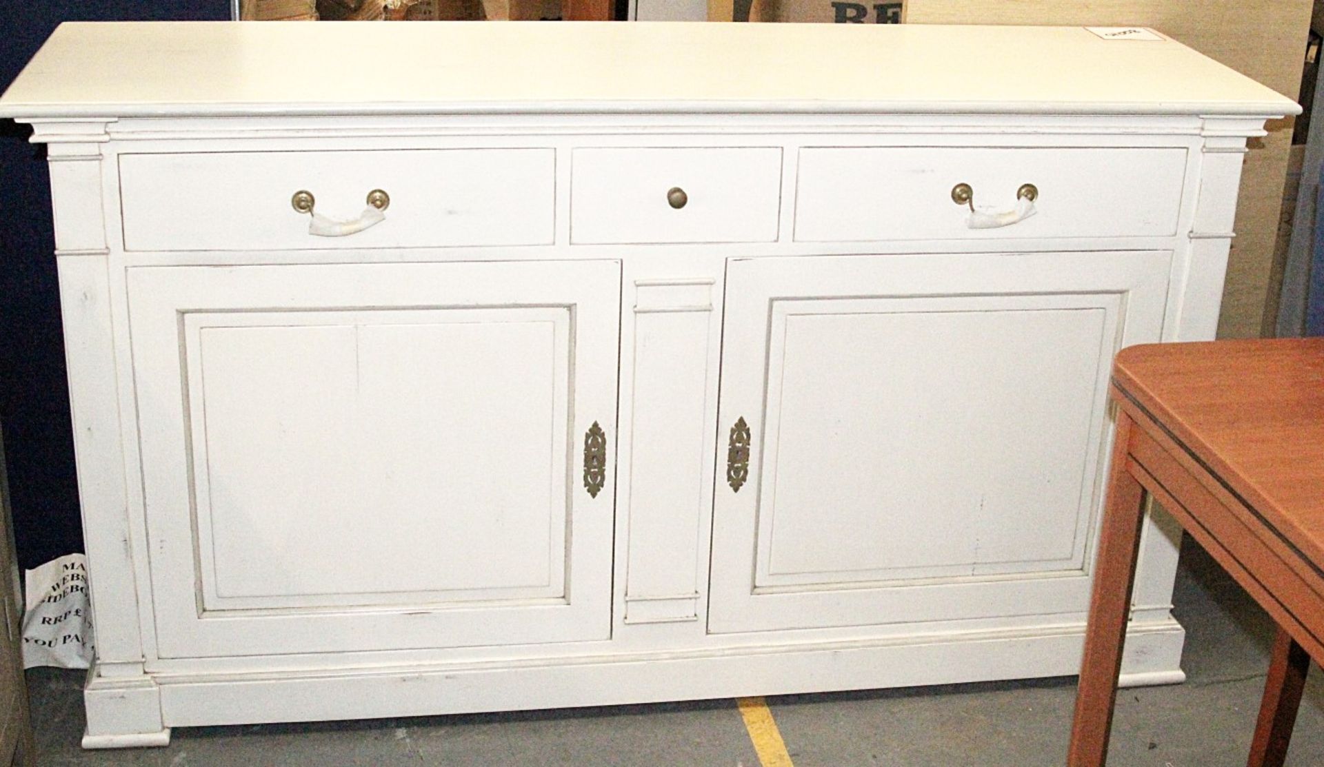 1 x Shabby-Chic Cream Sideboard – 3 Drawer / 2 Door – Ref CH008 - 6ft Wide – Ex Display Stock In