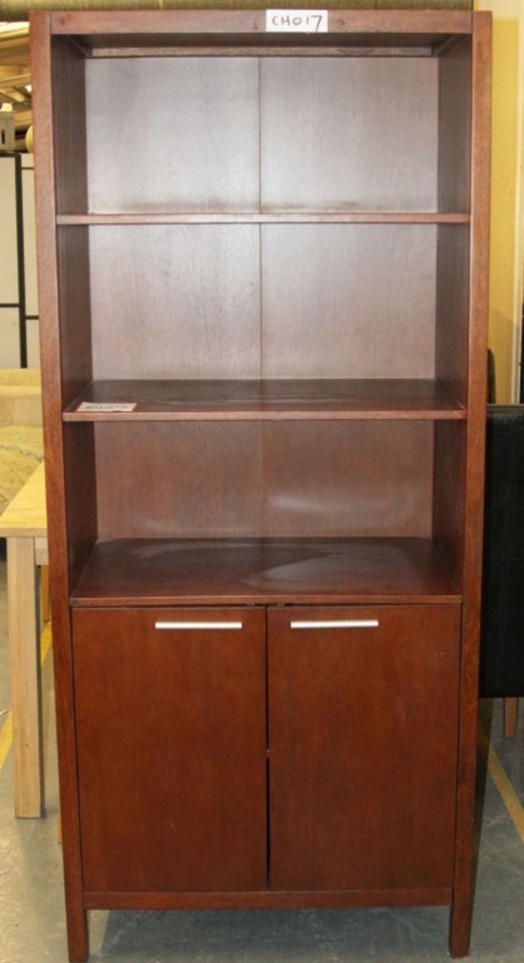 1 x Mahogany 3ft Tall 2 Door / 2 Shelf Unit With Glass Shelves – Ref CH017 – Ex Display Stock In - Image 3 of 3