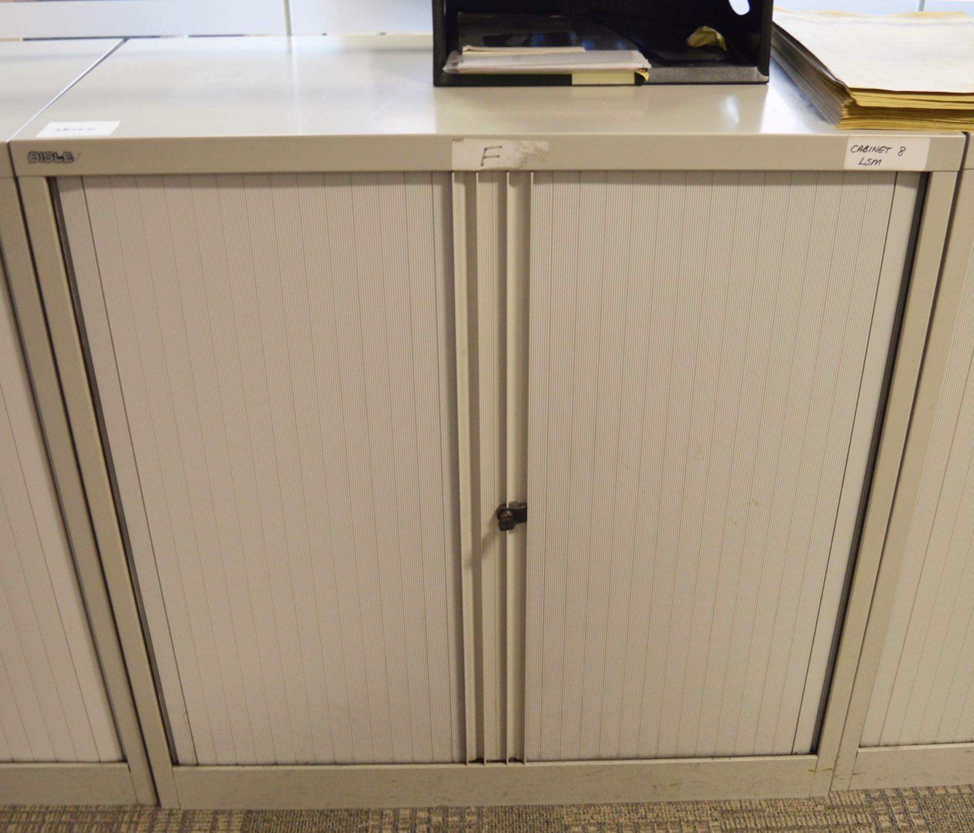 1 x Bisley Office Storage Cabinet With Tambour Sliding Doors - Includes Key - H101 x W100 x D47 cm -