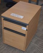 1 x Two Drawer Mobile Pedestal Drawers - With NO Key - Modern Birch Finish - Storage Drawer and A4