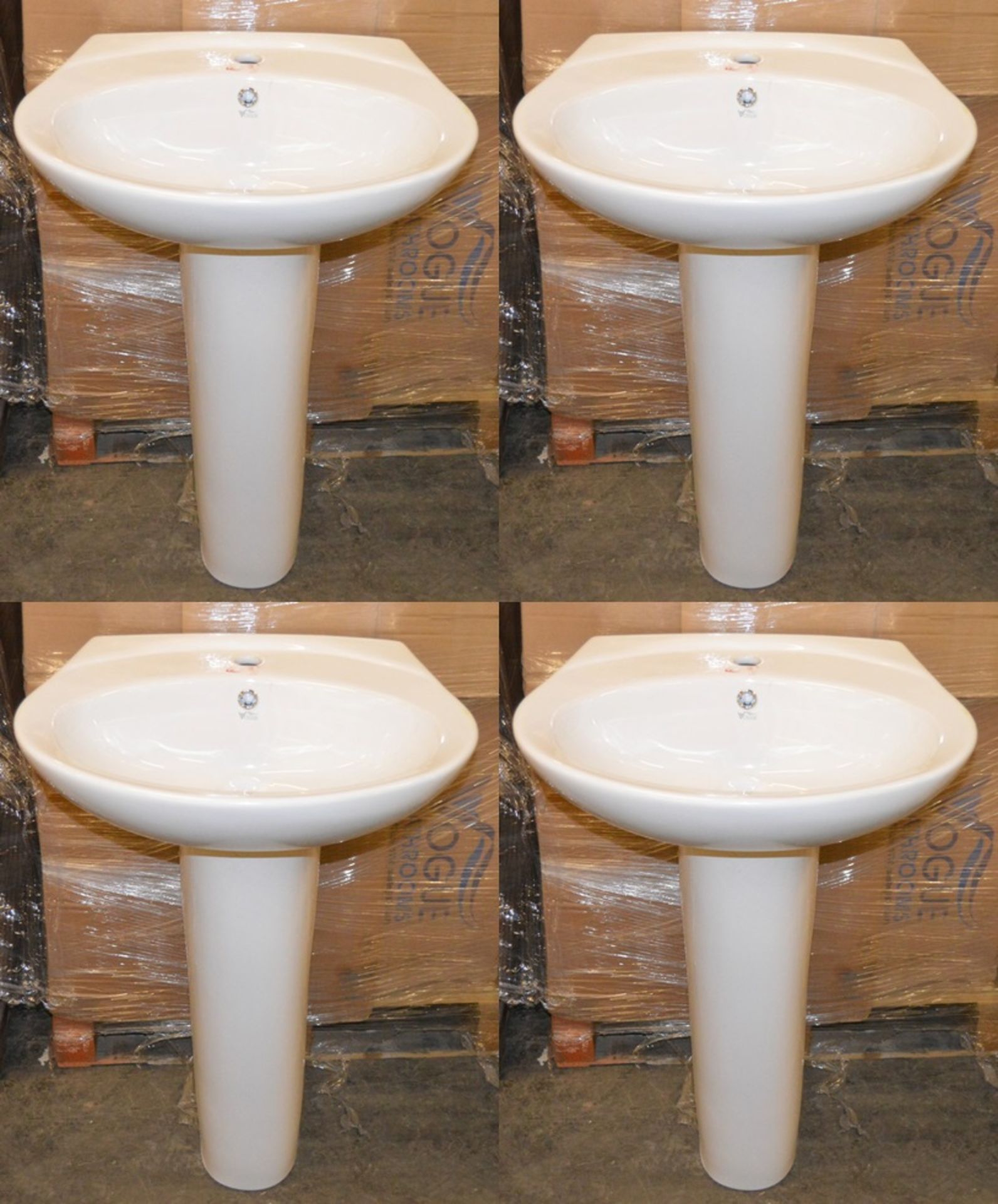 4 x Vogue Bathrooms TETRIS Single Tap Hole SINK BASINS With Pedestals - 570mm Width - Product Code