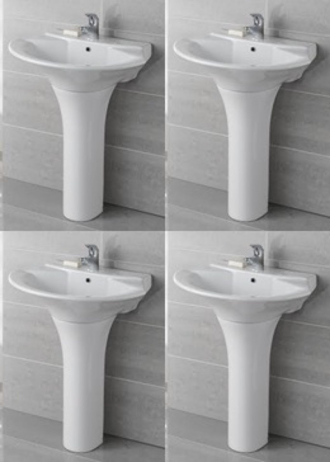 4 x Vogue Bathrooms CLARA Single Tap Hole SINK BASINS With Pedestals - 710mm Width - Product Code - Image 2 of 2