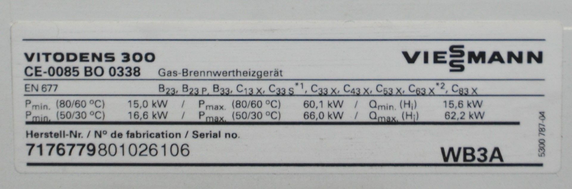 1 x Vitodens 300 WB3A Commercial Gas Boiler - Buyer to Dismantle and Remove - Ref L36 - CL110 - - Image 2 of 3